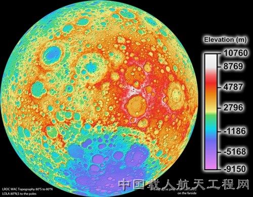 美国宇航局绘制的3D月球地形图